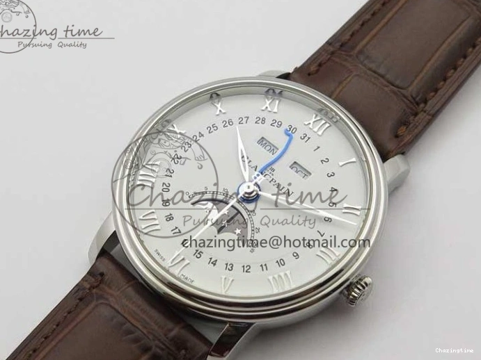 0302 Villeret 6654 SS Complicated Function OMF 1:1 Best Edition White Dial on Brown Leather Strap A6654 V Popular 7904